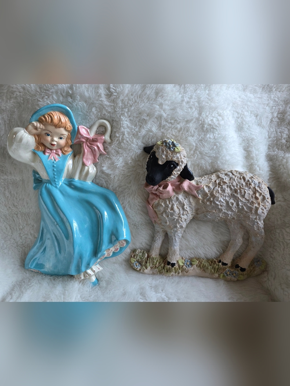 Vintage HTF Blue Ceramic Girl Wall Figurine - Lamb Classic Kids Decor